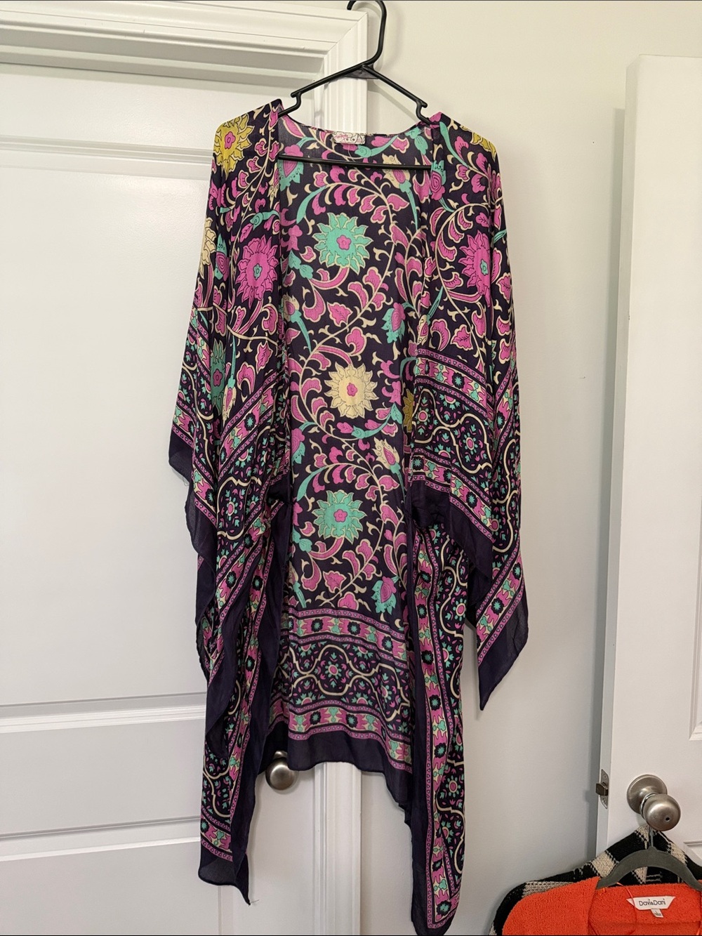 Free People Purple Floral Kimono with Pink and Teal Accents